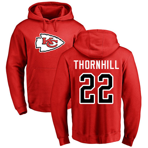 Men Kansas City Chiefs #22 Thornhill Juan Red Name and Number Logo Pullover Hoodie
